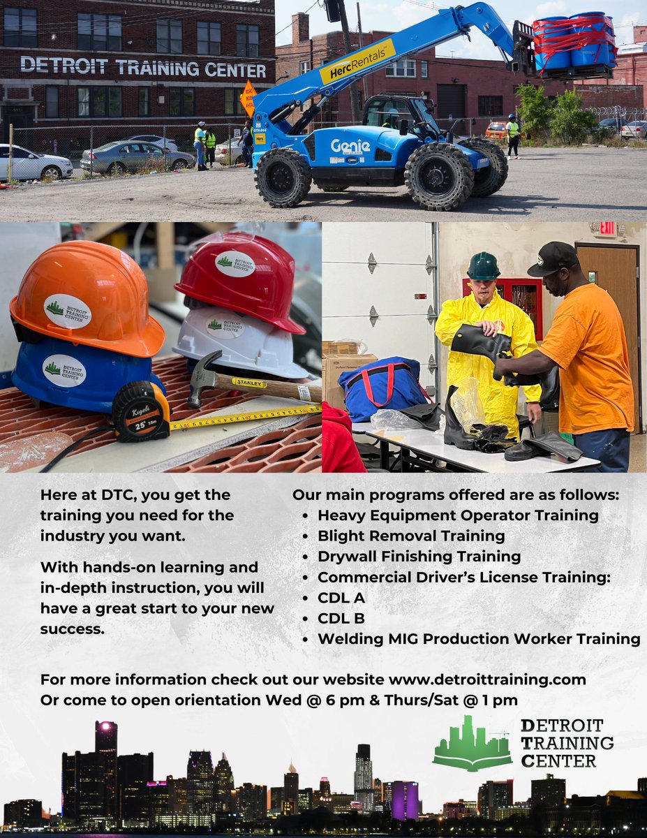 Open Orientation starts at 1 pm today. Come learn about all our school has to offer. Wednesday at 6pm, Thurs/Sat at 1 pm every week we host our orientation here at DTC. You can also go to our website detroittraining.com . We hope to see you soon. #detroit