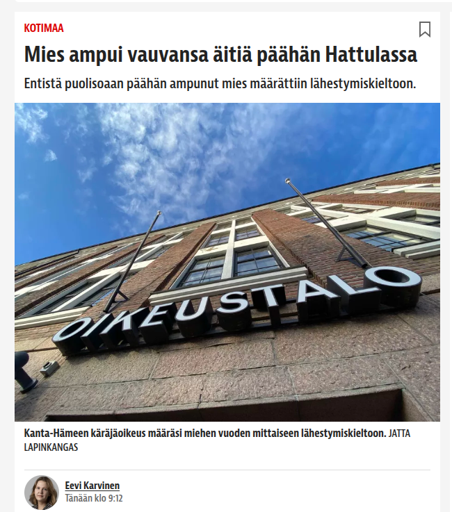 Heti tapahtuman jälkeen miehen päästyä tutkintavankeudesta, hänet laskettiin vapaalle jalalle. Miksi? Miksi!? iltalehti.fi/kotimaa/a/4f76…