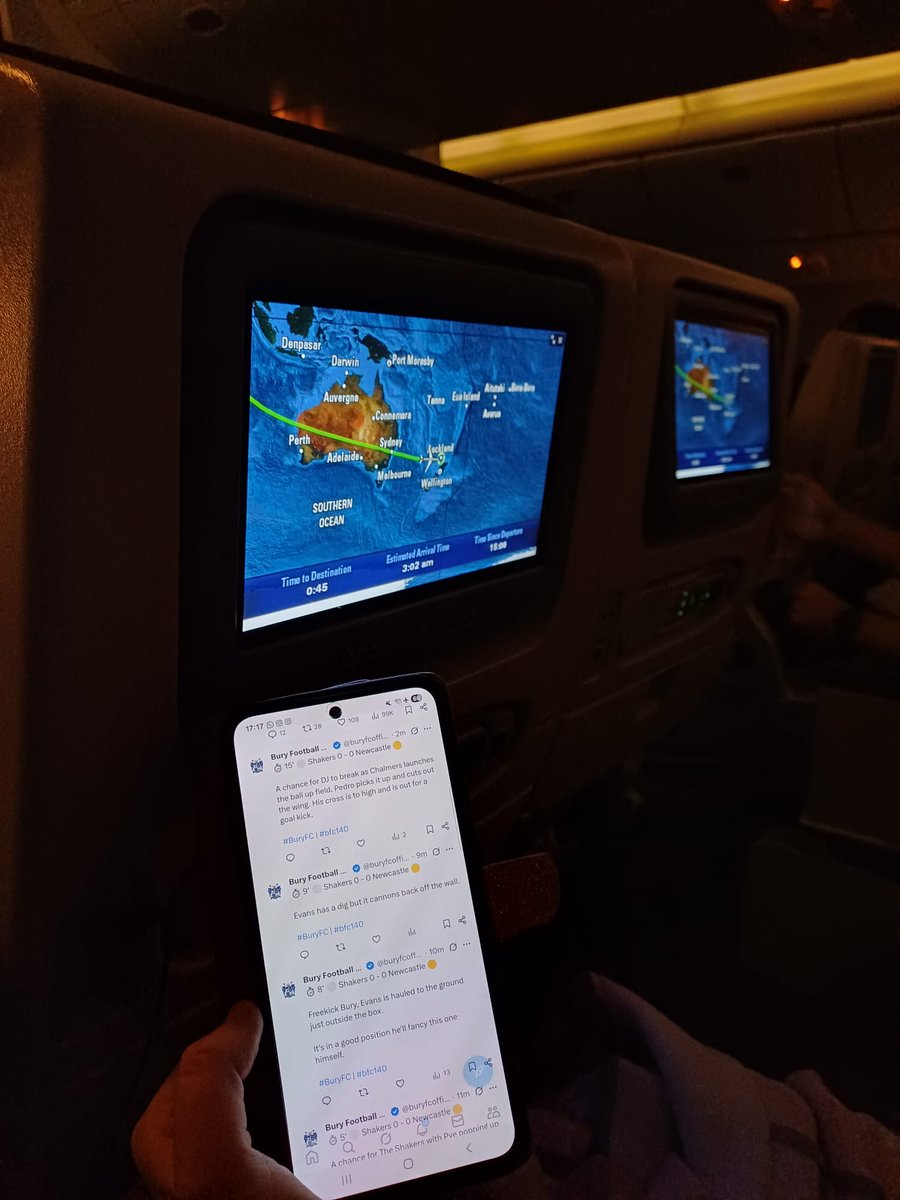 Cheering on <a href="/buryfcofficial/">Bury Football Club</a> from the plane!! Almost landed in New Zealand!! Please score in the first half we only have 1 hoir free wifi😅 #buryfc <a href="/RochValleyRadio/">Roch Valley Radio</a>