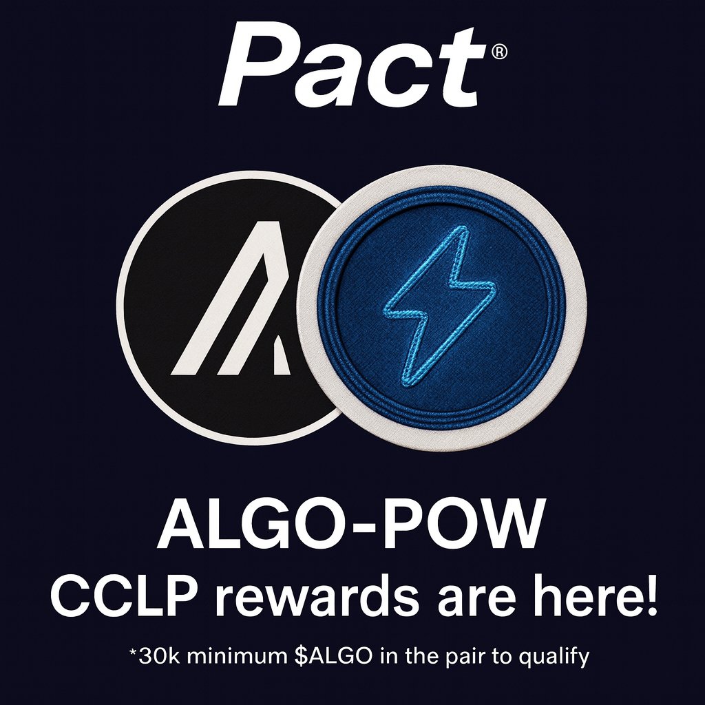 mochanerd.algo๐ (@mochanerd) on Twitter photo ๐ CCLP 101 โ Quick Refresher for <a href="/pact_fi/">Pact.Fi</a> users ๐
CCLP = Consensus Compatible Liquidity Pools ๐ฆ
๐ง Provide liquidity to eligible ALGO pairs
๐ฐ Earn Consensus Rewards from Algorand staking
๐ Rewards are now paid in $ALGO/ $POW LP tokens
๐ Boosts liquidity depth + trading ๐ CCLP 101 โ Quick Refresher for <a href="/pact_fi/">Pact.Fi</a> users ๐
CCLP = Consensus Compatible Liquidity Pools ๐ฆ
๐ง Provide liquidity to eligible ALGO pairs
๐ฐ Earn Consensus Rewards from Algorand staking
๐ Rewards are now paid in $ALGO/ $POW LP tokens
๐ Boosts liquidity depth + trading