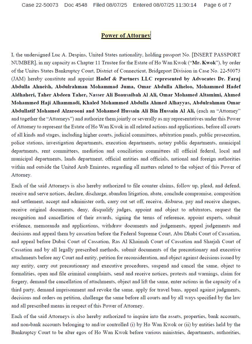 #郭文贵破产案 LUC将在阿联酋全面追缴郭骗资产 🍻
文件读着有点儿累，总而言之：
🔸郭骗破产案受托人LUC将在阿联酋所有类型和级别法庭立案，包括刑事诉讼全面追缴郭骗及相关资产。
🔸所有在阿联酋的郭黑帮成员一个也跑不了，都会面临被起诉⁉️
。。。。除非再次逃亡到第三国