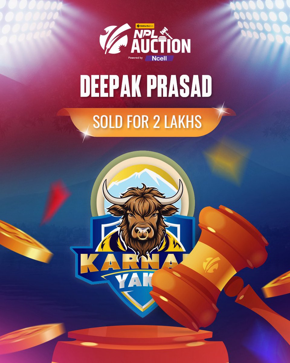 OfficialNPLT20's tweet image. 🇳🇵 Yaks adds more muscle! 💪 Deepak Prasad joins Karnali Yaks! 🐂

#SBLNPL | #NPLAuction
