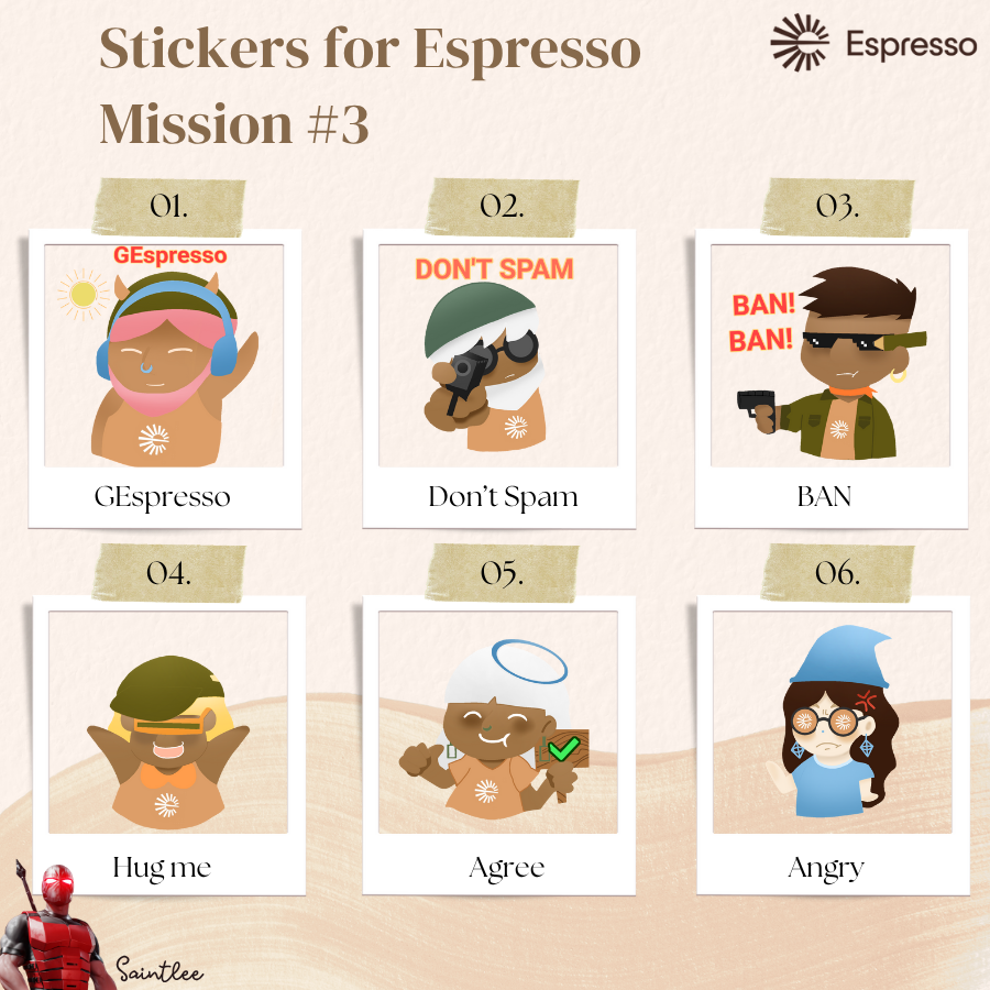 SaintLee04's tweet photo. ☕ Caffeinated Creators Season 2: Mission #3
I don’t just make stickers, I brew them.
6 shots of pure @espressoFNDN energy: fast, fun, a little crazy.
From “GEspresso” to “BAN BAN BAN”
We keep the vibe alive.
@EspressoSys @averiii @Manners_ST