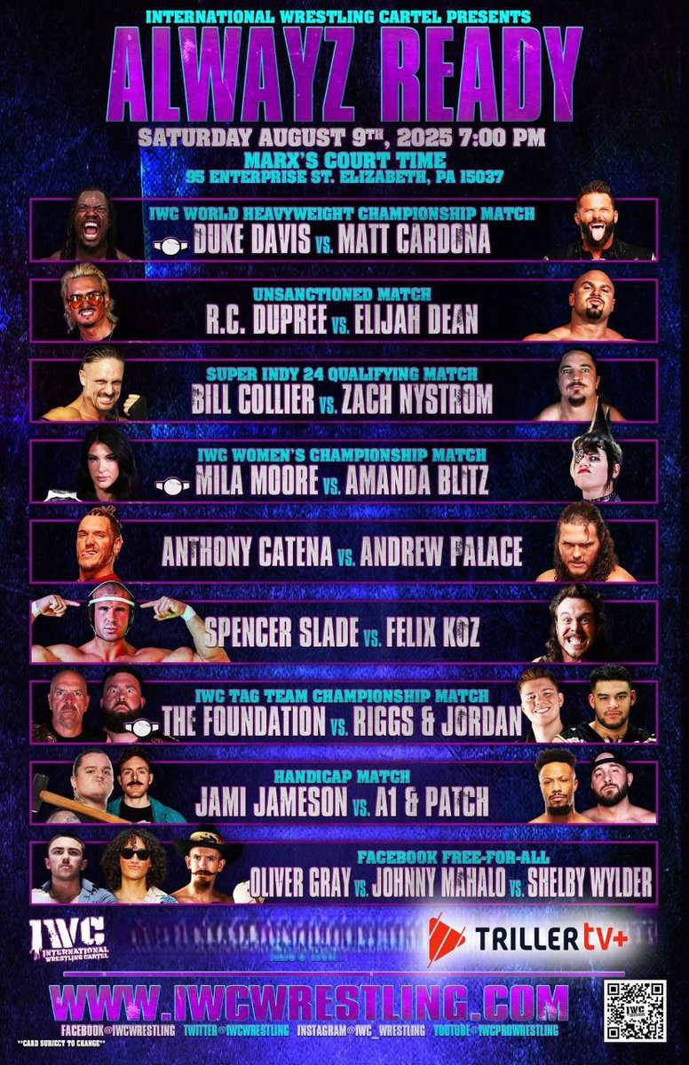 TrillerTV (@triller_tv) on Twitter photo It's FIGHT DAY! Tonight, <a href="/IWCwrestling/">IWC Wrestling</a> Alwayz Ready is bringing non-stop wrestling action you won't want to miss 🤯
📺 #IWCAlwayzReady | 7pmET | Watch on TrillerTV+ It's FIGHT DAY! Tonight, <a href="/IWCwrestling/">IWC Wrestling</a> Alwayz Ready is bringing non-stop wrestling action you won't want to miss 🤯
📺 #IWCAlwayzReady | 7pmET | Watch on TrillerTV+