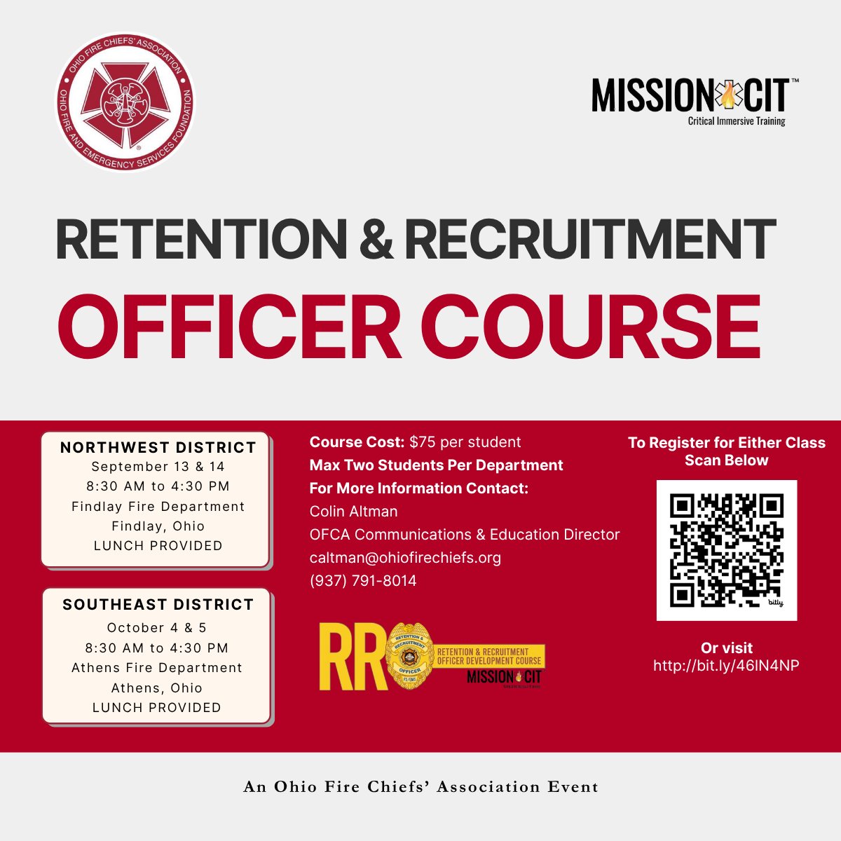 Need good people? Why not take our RRO Course and learn how to find them and keep them? Register with the QR in the graphic.  #RecruitmentAndRetention #FireServiceTraining