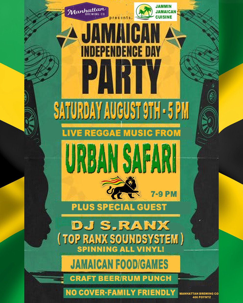 🇯🇲JAMAICA INDEPENDENCE DAY CELEBRATION🇯🇲

For the second straight year, MBC has joined up with <a href="/CuisineJammin/">Jammin Jamaican Cuisine</a> to celebrate Jamaican Independence in the alley at MBC!! Horace is bringing the HEAT with some of the best Jamaican food west of the island. MBC will have Rum Punch, MBC