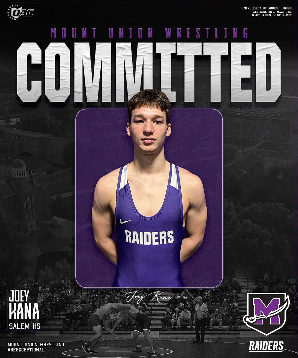 Welcome, Joey Kana! 
Major: Exercise Science 
Salem HS, OH
2x OHSAA State Qualifier
2x District placer
4x Varsity Letter
2x 1st Team EBC
Career Wins 146
 
Go Raiders!
