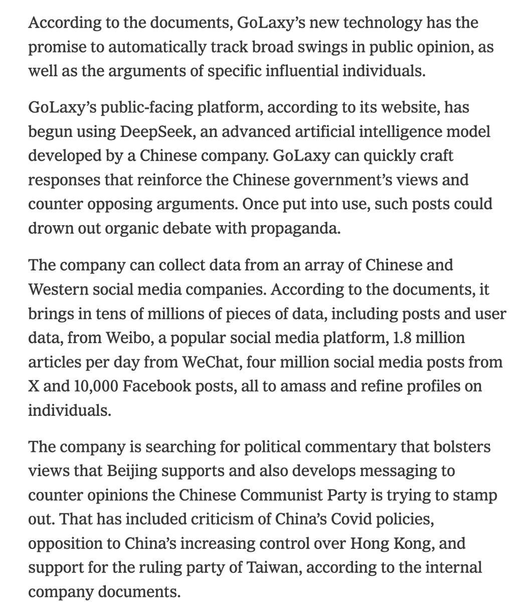 AI propaganda is here, and this is only the beginning. Exactly as I predict in my book. A Chinese (apparent) subcontractor, is reportedly using AI combined with massive data collection and analysis to run targeted influence operations. From Hong Kong to Taiwan, and likely