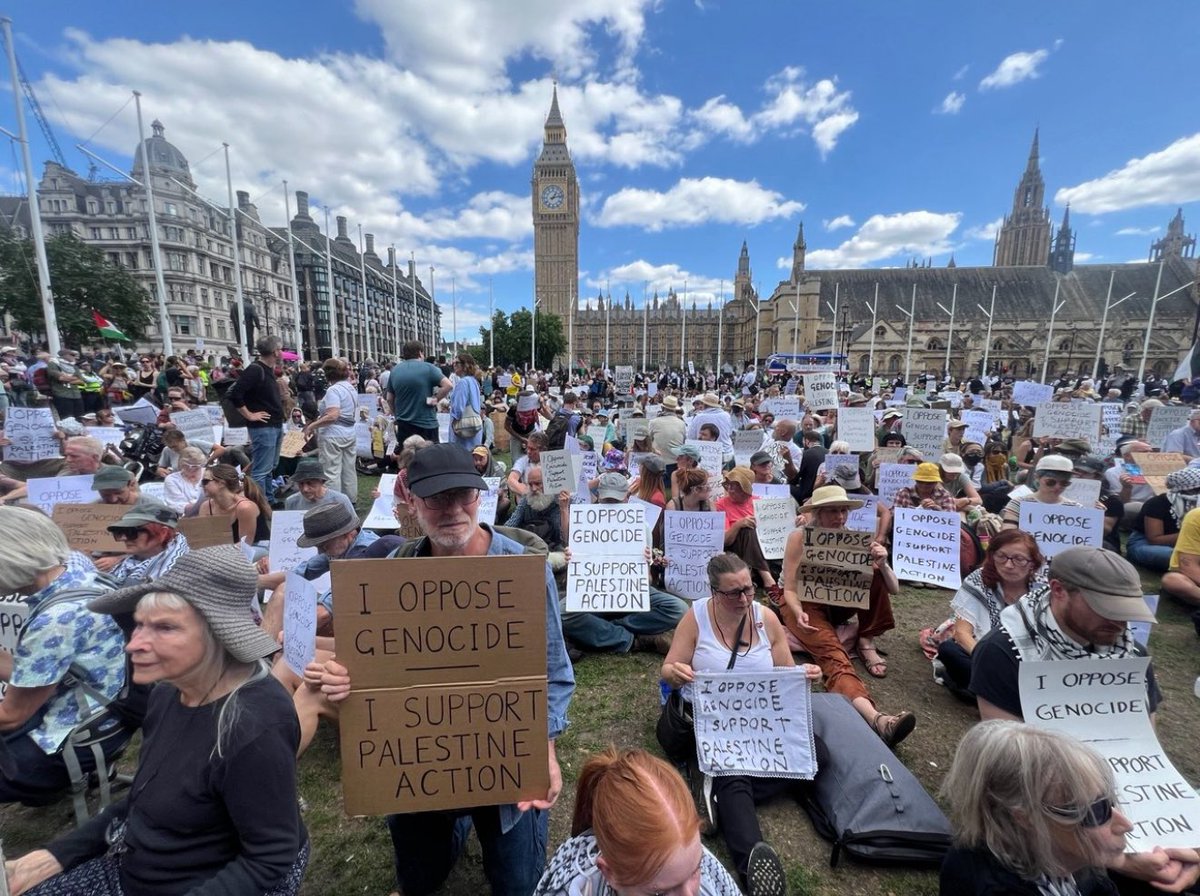 BREAKING: THOUSANDS IN THE UK PROTEST THE DESIGNATION OF PALESTINIAN ACTION FOR THE ISRAELI LOBBY

They are holding signs which read "I oppose genocide. I support Palestine Action"

British people are being arrested for Israel.