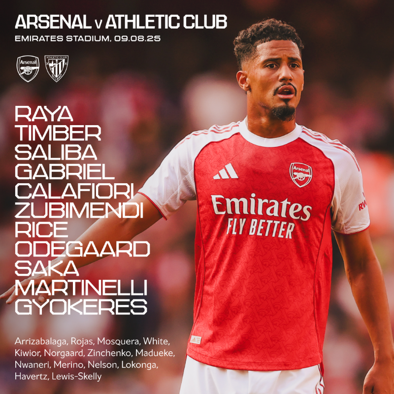 Arsenal's tweet photo. 🔴 𝗧𝗘𝗔𝗠𝙉𝙀𝙒𝙎 ⚪️

🔙 Gabriel returns to partner Saliba
⚖️ Zubimendi in the middle
©️ Odegaard skippers the side

Let's do this, Gunners ✊ | Watch LIVE on https://t.co/4KJlfKW7rt