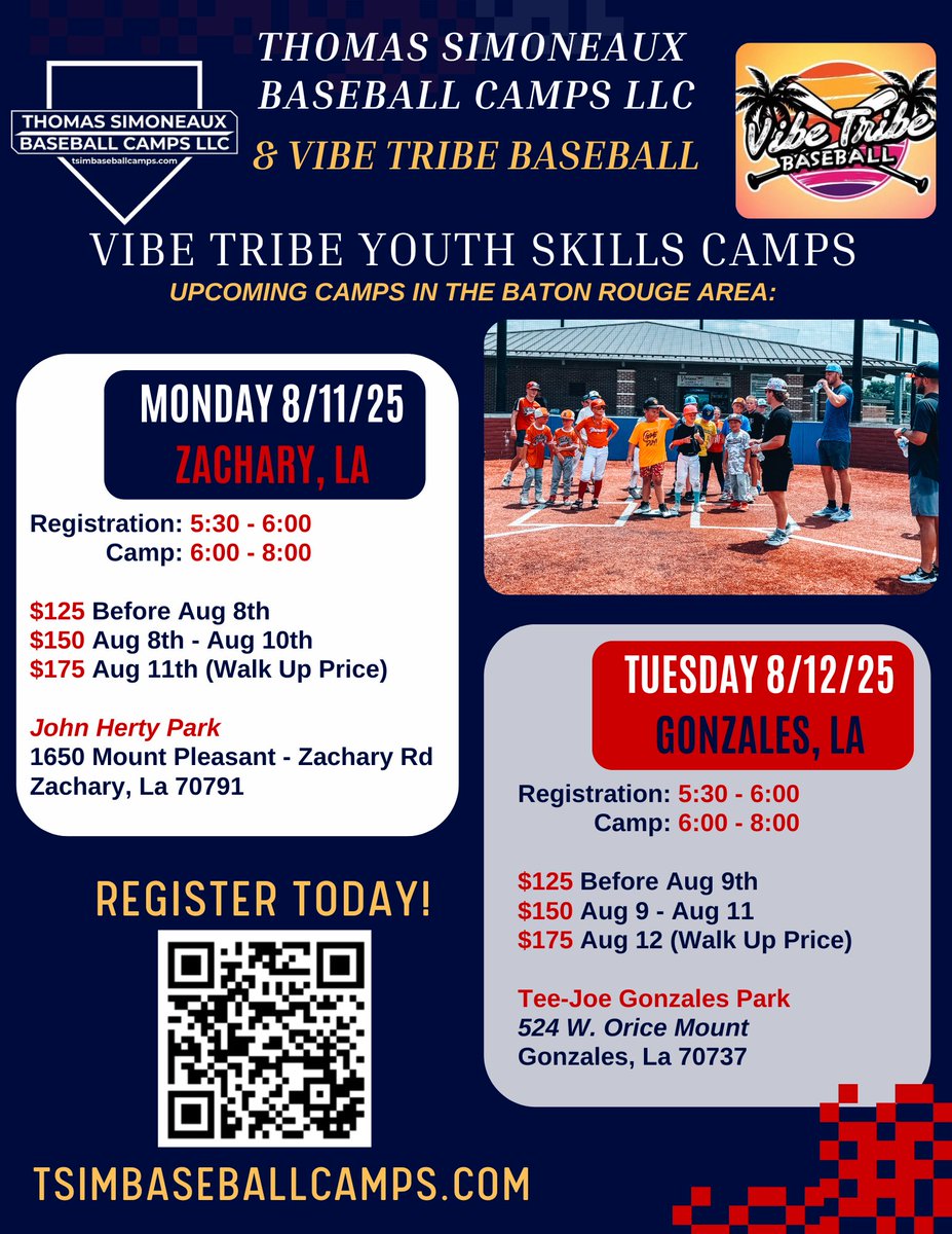 Come check us out Monday or Tuesday! Spots still available! tsimbaseballcamps.com