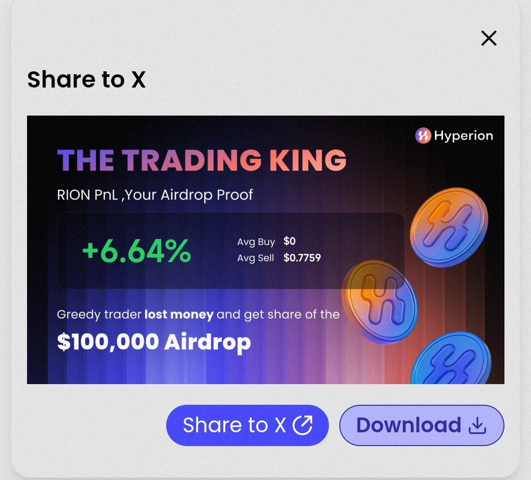 I sold RION and am now waiting for my share of the $100K Airdrop <a href="/hyperion_xyz/">Hyperion</a>

#RIONTRADINGKING
