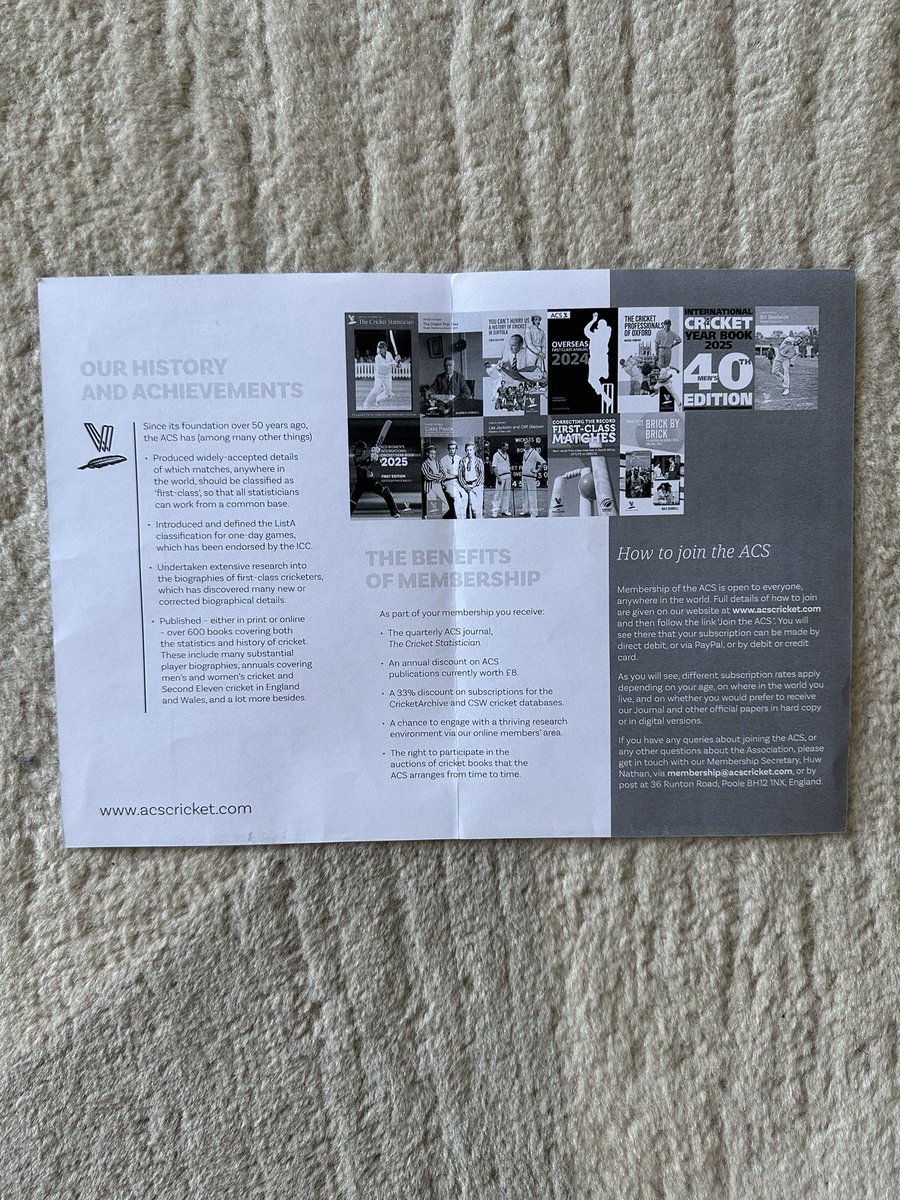 Association of Cricket Statisticians & Historians (@acscricket) on Twitter photo The latest @acscricket flier features one of our most prominent members <a href="/ZaltzCricket/">Andy Zaltzman</a> who kindly provides the reasons why <a href="/ACScricket/">Association of Cricket Statisticians & Historians</a> exists, continues to thrive and is well worth joining. We much appreciate <a href="/ZaltzCricket/">Andy Zaltzman</a> βs support & suggest that you join <a href="/ACScricket/">Association of Cricket Statisticians & Historians</a> The latest @acscricket flier features one of our most prominent members <a href="/ZaltzCricket/">Andy Zaltzman</a> who kindly provides the reasons why <a href="/ACScricket/">Association of Cricket Statisticians & Historians</a> exists, continues to thrive and is well worth joining. We much appreciate <a href="/ZaltzCricket/">Andy Zaltzman</a> βs support & suggest that you join <a href="/ACScricket/">Association of Cricket Statisticians & Historians</a>