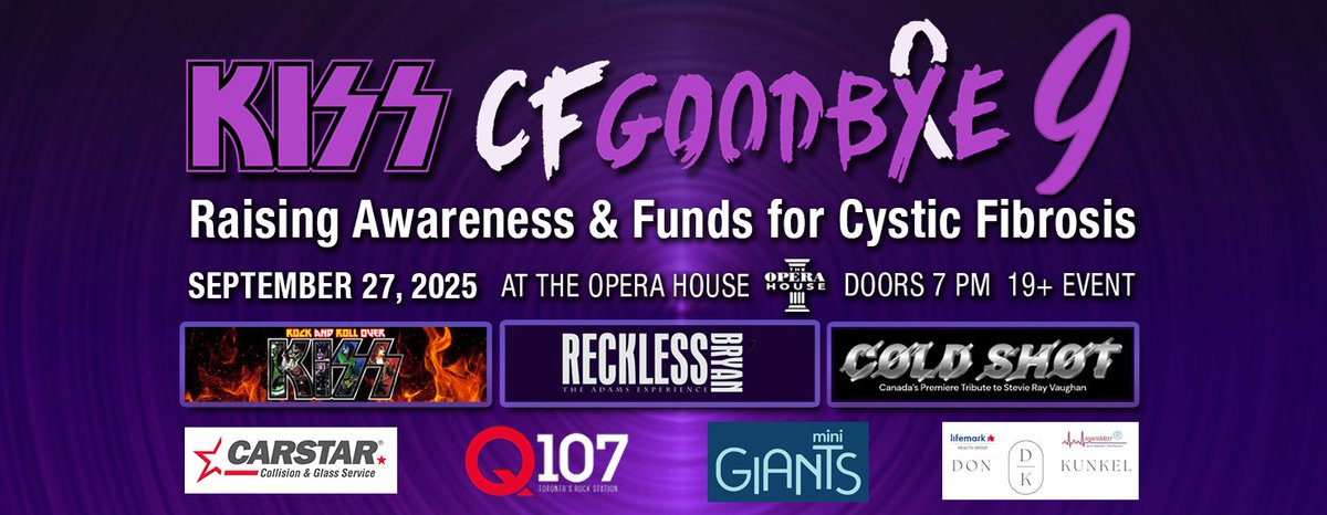 Sept 27 we Kiss CF Goodbye again. kisscfgoodbye.com  for tickets!