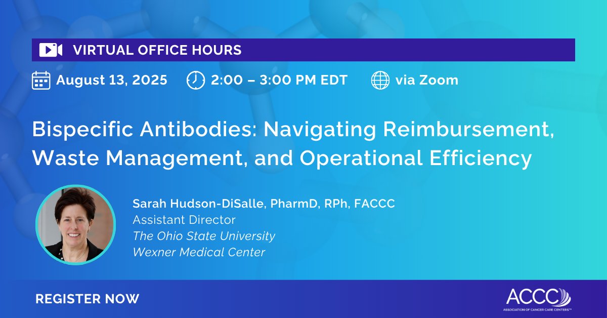 ACCC (@acccbuzz) on Twitter photo Hear expert <a href="/disallesade/">Sarah Hudson-DiSalle</a> share actionable strategies to navigate #Oncology #Reimbursement challenges related to #BispecificAntibody therapy in a virtual office hours session on Wed., Aug. 13, from 2:00 – 3:00 PM EDT: hubs.li/Q03C2Qsf0.
#ACCC #CancerCare #FinancialNavigation Hear expert <a href="/disallesade/">Sarah Hudson-DiSalle</a> share actionable strategies to navigate #Oncology #Reimbursement challenges related to #BispecificAntibody therapy in a virtual office hours session on Wed., Aug. 13, from 2:00 – 3:00 PM EDT: hubs.li/Q03C2Qsf0.
#ACCC #CancerCare #FinancialNavigation