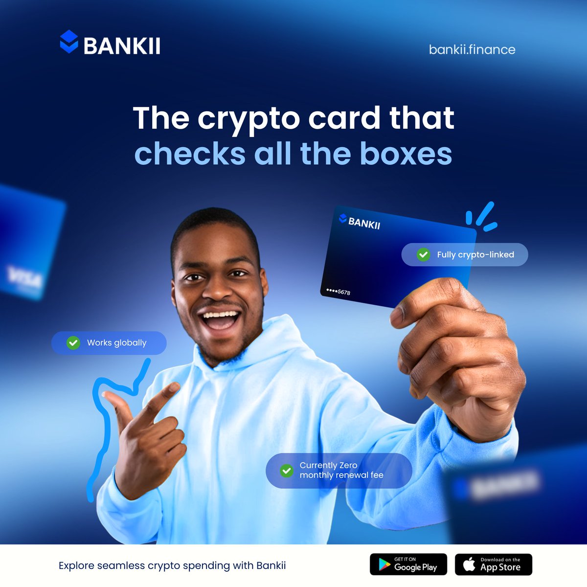 Bankiifinance's tweet image. Before choosing a crypto card, ask yourself:
◈ How much to renew it?
◈ Is it truly crypto-linked & secure?
◈ Can I use it everywhere?
Bankii Pay gives you:
🔹 Fully crypto-linked access
🔹 Global usability
🔹 Zero monthly renewal fees
Why settle for less when you can have…