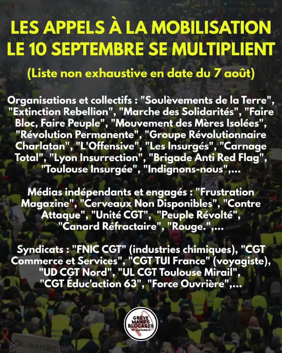 Le 10 septembre a été aspiré par les gauchistes qui sont responsables des politiques actuelles car ils ont fait barrage pour ces gens. 
Les mêmes qui disaient lors de la réforme des retraites "qu'il ne fallait pas de facho".

Tout est toujours leur putain de faute.