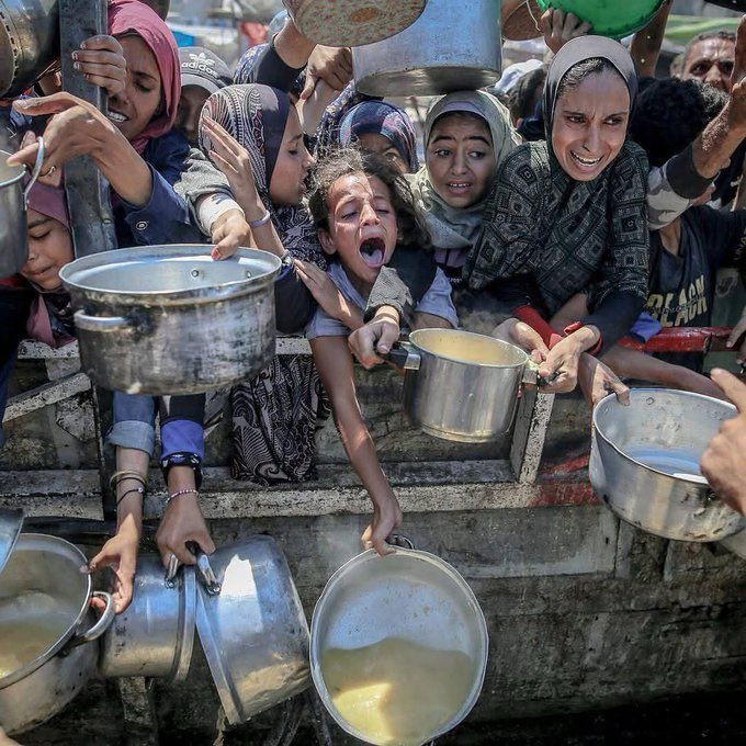 Gaza being starved by the Israeli occupation and the whole world is complicit until it deters Israel, stop the genocide and end the siege!