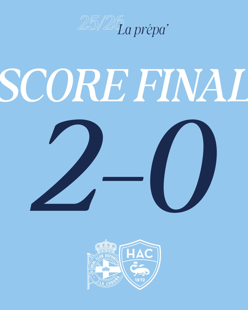 Havre Athletic Club ⚽️ (@hac_foot) on Twitter photo 𝗖'𝗲𝘀𝘁 𝗳𝗶𝗻𝗶 𝗮𝘂 𝗥𝗶𝗮𝘇𝗼𝗿 ⏹️
Pour son dernier match de préparation, le HAC s'incline à La Corogne, buts de Zakaria (66e) et Yeremay (82e).
On vous donne rendez-vous dans une semaine à Monaco pour la première journée de <a href="/Ligue1/">Ligue 1 McDonald's</a> 👊
#TrofeoTeresaHerrera 𝗖'𝗲𝘀𝘁 𝗳𝗶𝗻𝗶 𝗮𝘂 𝗥𝗶𝗮𝘇𝗼𝗿 ⏹️
Pour son dernier match de préparation, le HAC s'incline à La Corogne, buts de Zakaria (66e) et Yeremay (82e).
On vous donne rendez-vous dans une semaine à Monaco pour la première journée de <a href="/Ligue1/">Ligue 1 McDonald's</a> 👊
#TrofeoTeresaHerrera