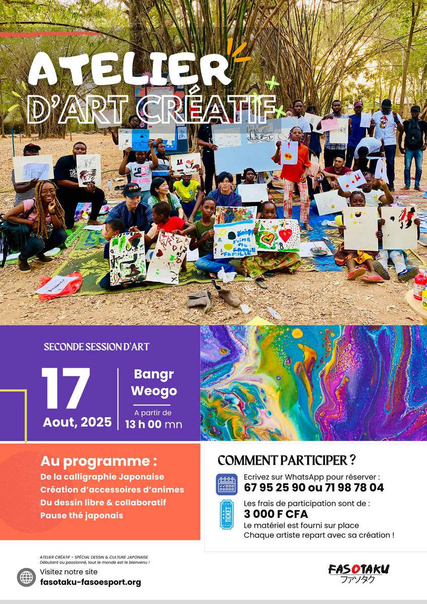 🖋️✨ Plongez dans l’art de la calligraphie du cosplay et de la décoration ✨🖋️
📅 17 août 2025 | 🕐 13h
📍 Parc Urbain Bangr-Weogo – Ouagadougou