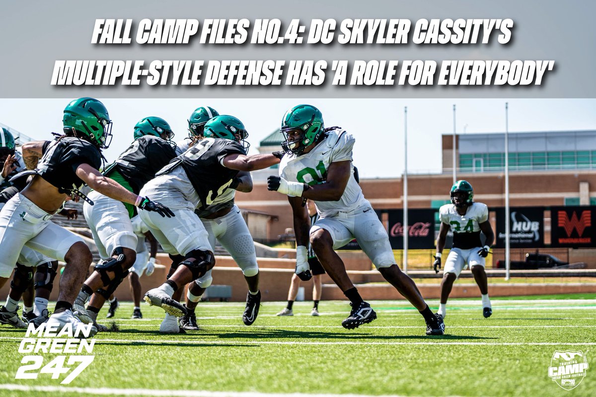 Today is North Texas’ first scrimmage. Though it’s closed, defensive coordinator Skyler Cassity gave his insight yesterday into how the defense has progressed during camp. 

A big takeaway from Cassity was how his multiple defense allows for much more than 11 starters to see the