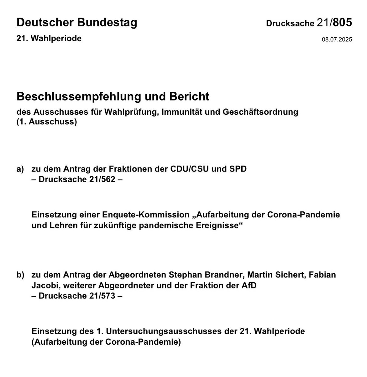 Ist #SaskiaLudwig Mitglied der <a href="/cducsubt/">CDU·CSU</a> oder der #noAfD-Fraktion? 🤔 Die #Union hatte selbst (nur) eine Enquete-Kommission und keinen Untersuchungsausschuss zu #Corona beantragt… Vielleicht hat sie vergessen, was vor 4 Wochen passiert ist? 🤷
