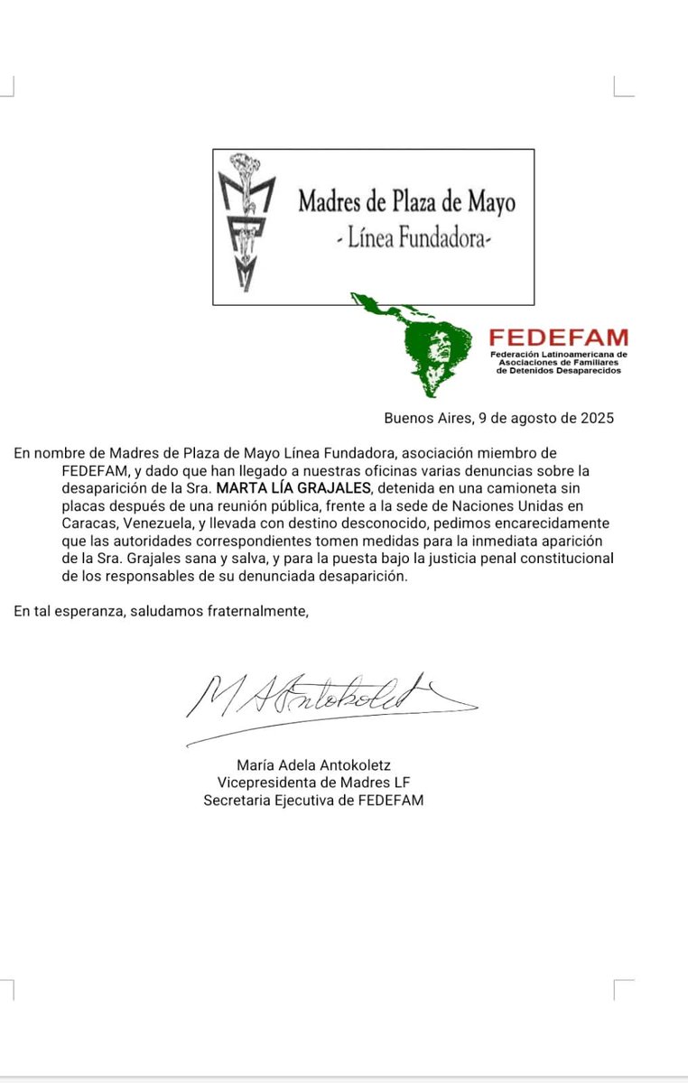 MilitanteVida's tweet image. Madres de Plaza de Mayo, piden que aparezca Martha Lia Grajales. 
#LiberenAMarthaLía