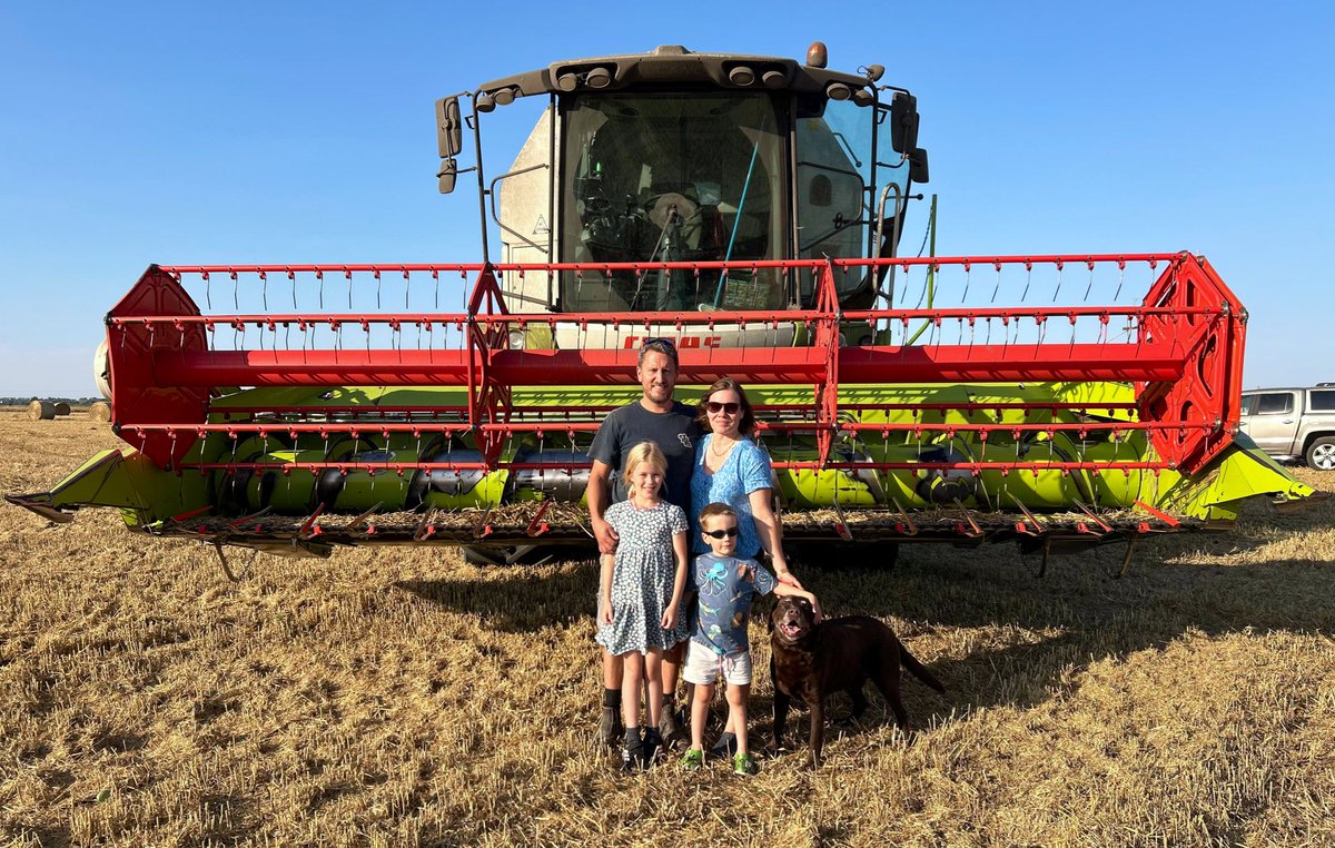 DanPBrown's tweet photo. And to round off the cereals harvest photos for another year, the annual family photo, now featuring a combine 20% owned by Rachel Reeves. Back to pictures of chickens tomorrow. https://t.co/QCrrhBSg5H