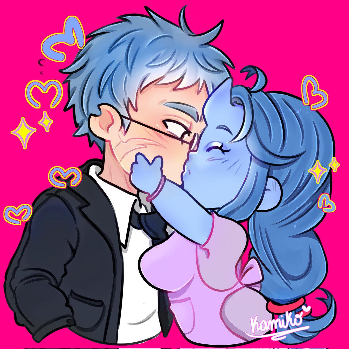 Artists above in captions ^

Mio &amp; Daisuke
Credits: Rossalina on Facebook (ft their red band wedding rings. Mio believes in the red string of fate &amp; that they were connected by the red string), bonekinho dolls of them by <a href="/hetsanpeppers/">Hetsan✨️</a>, and kiss art by kamiko_chii on instagram