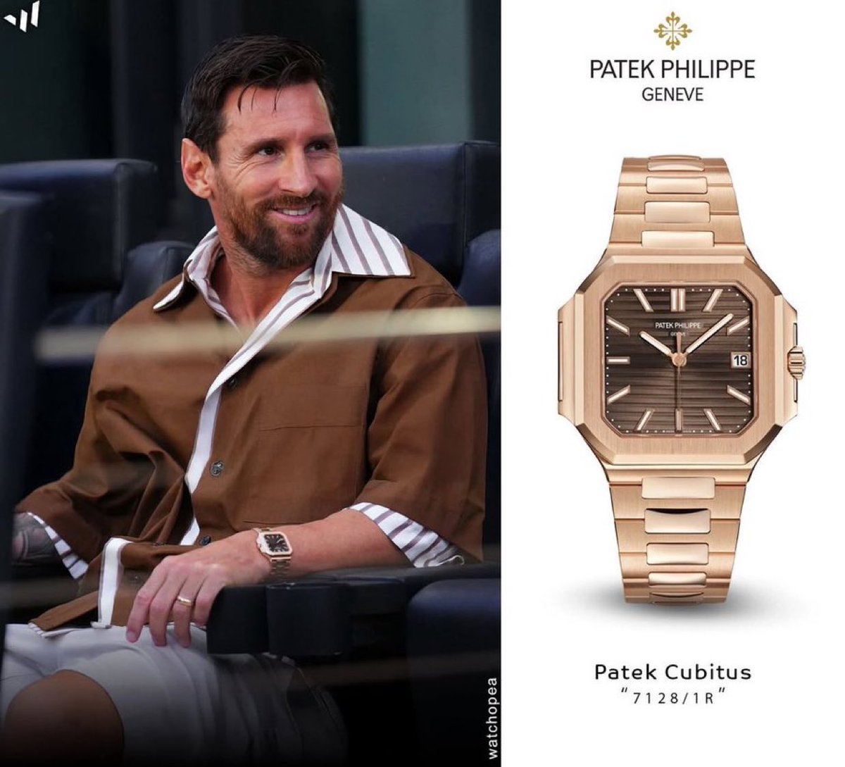 Lionel #Messi wore a Patek Cubitus 7128/1R watch worth around $170k