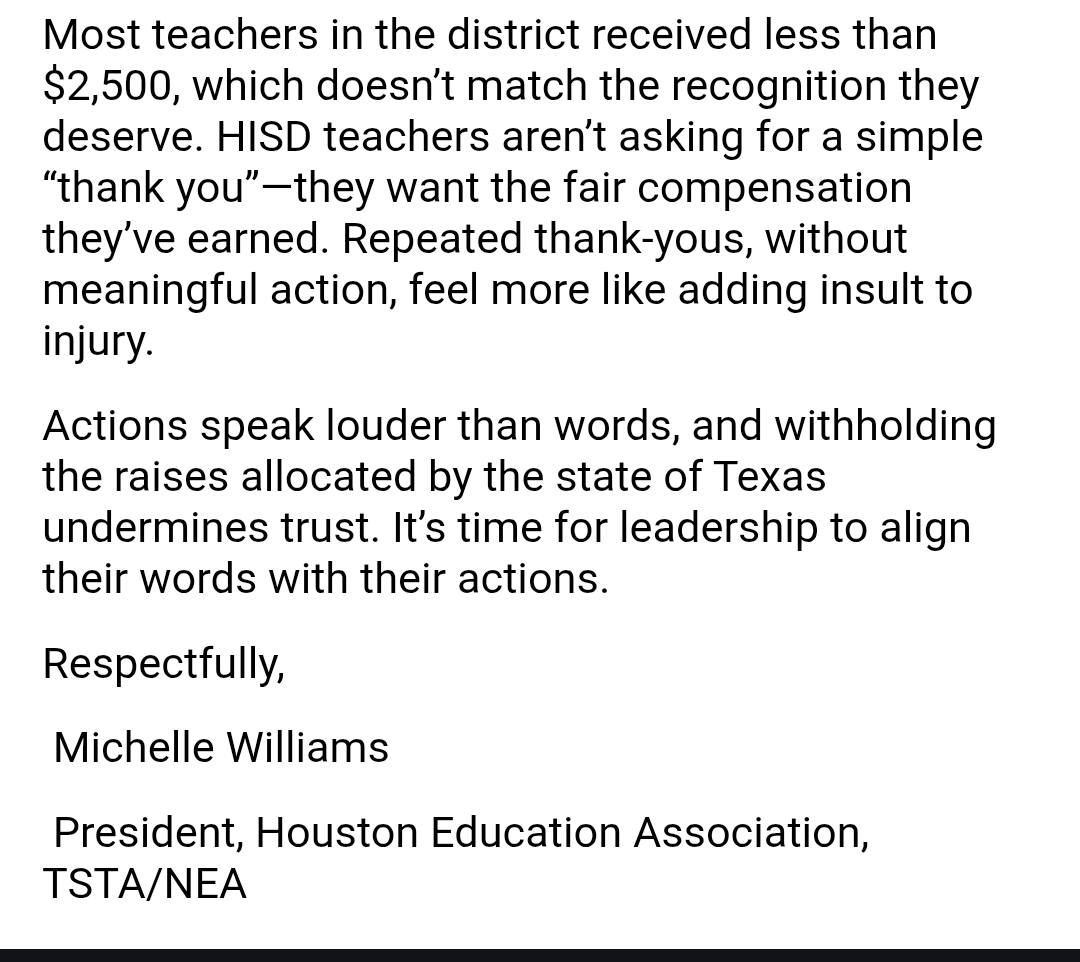 houston_tsta's tweet image. HISD teachers want our $5k, not just a &quot;thank you.&quot; #PayTeachers #SupportEducation @TeamBettencourt
