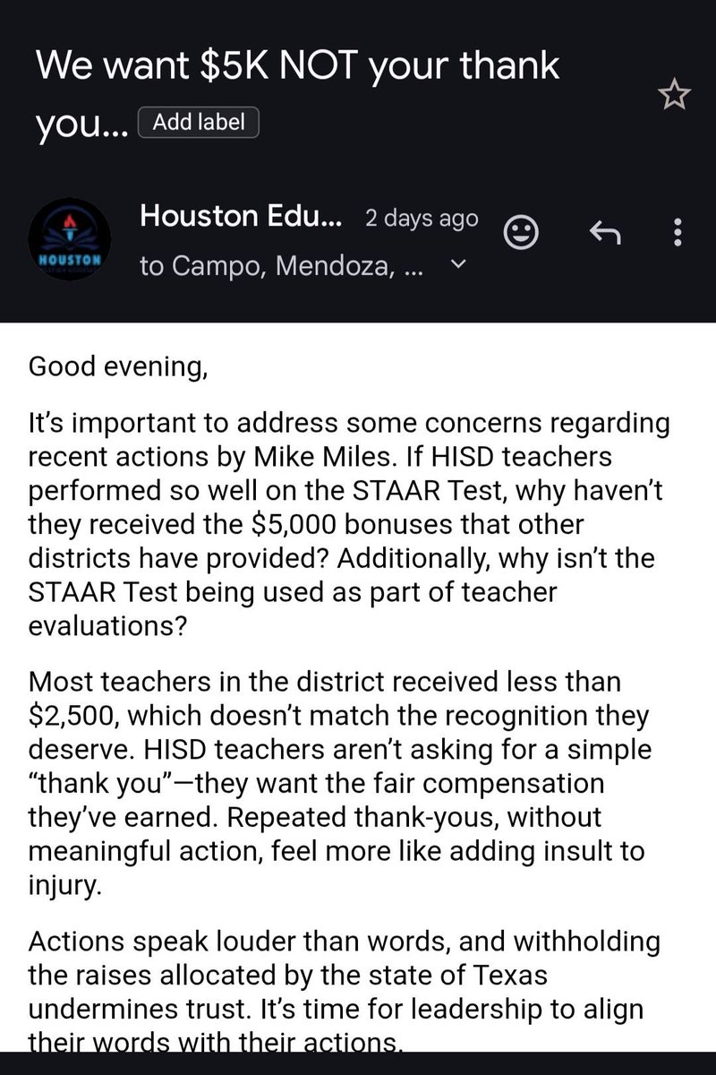 houston_tsta's tweet image. HISD teachers want our $5k, not just a &quot;thank you.&quot; #PayTeachers #SupportEducation @TeamBettencourt