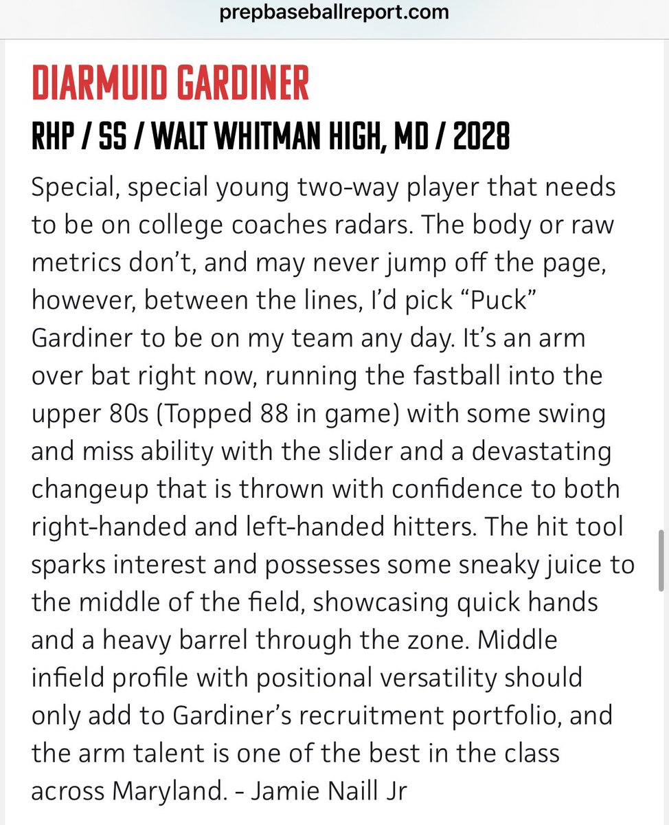Diarmuid (@diarmuid2009) on Twitter photo Thank you <a href="/PrepBaseballMD/">Prep Baseball Maryland</a> and <a href="/JNaill8/">Jamie Naill Jr</a> for the write up following the #ECSSG25 I had a great time playing for team MD Thank you <a href="/PrepBaseballMD/">Prep Baseball Maryland</a> and <a href="/JNaill8/">Jamie Naill Jr</a> for the write up following the #ECSSG25 I had a great time playing for team MD