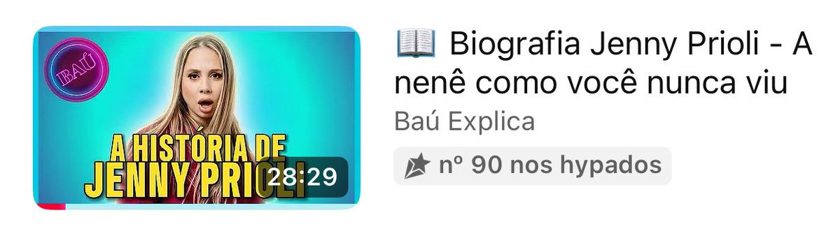 Achando chiquerrimo o vídeo do Baú com a história da Jenny Prioli ter acabado de entrar no Top100 do YouTube Brasil entre os mais hypados!
Deixe seu hype também ❤️
openyoutu.be/c83vCa0HA5c?si…
