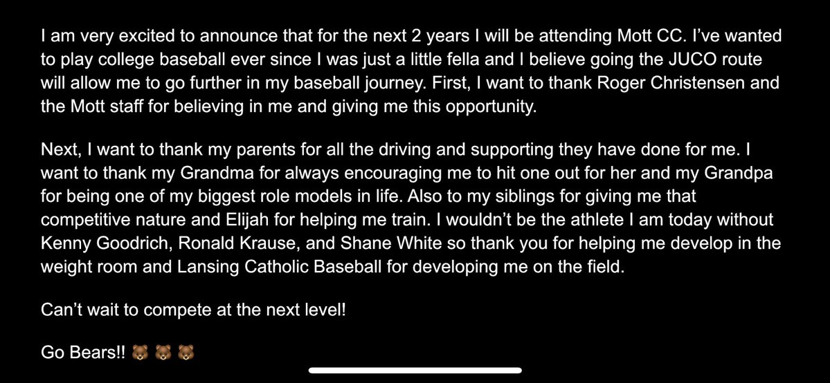 Noah Jungwirth (@jungwirthnoah40) on Twitter photo Committed!!! Go Bears!!🐻🐻🐻
<a href="/Coach_C33/">Roger Christensen</a> <a href="/coach_aaron643/">Aaron Sandlin</a> <a href="/MottCCBaseball/">Mott CC Baseball</a> <a href="/LCHSVBaseball/">Lansing Catholic Varsity Baseball</a> <a href="/ShaneWh13359529/">Shane White</a> <a href="/StraightGasMI/">Straight Gas ⛽️</a> <a href="/PrepBaseMIScout/">Prep Baseball Michigan Scouting Coverage</a>
<a href="/coachkennyrtw/">Kenny Goodrich</a>
Ready to Work. Committed!!! Go Bears!!🐻🐻🐻
<a href="/Coach_C33/">Roger Christensen</a> <a href="/coach_aaron643/">Aaron Sandlin</a> <a href="/MottCCBaseball/">Mott CC Baseball</a> <a href="/LCHSVBaseball/">Lansing Catholic Varsity Baseball</a> <a href="/ShaneWh13359529/">Shane White</a> <a href="/StraightGasMI/">Straight Gas ⛽️</a> <a href="/PrepBaseMIScout/">Prep Baseball Michigan Scouting Coverage</a>
<a href="/coachkennyrtw/">Kenny Goodrich</a>
Ready to Work.