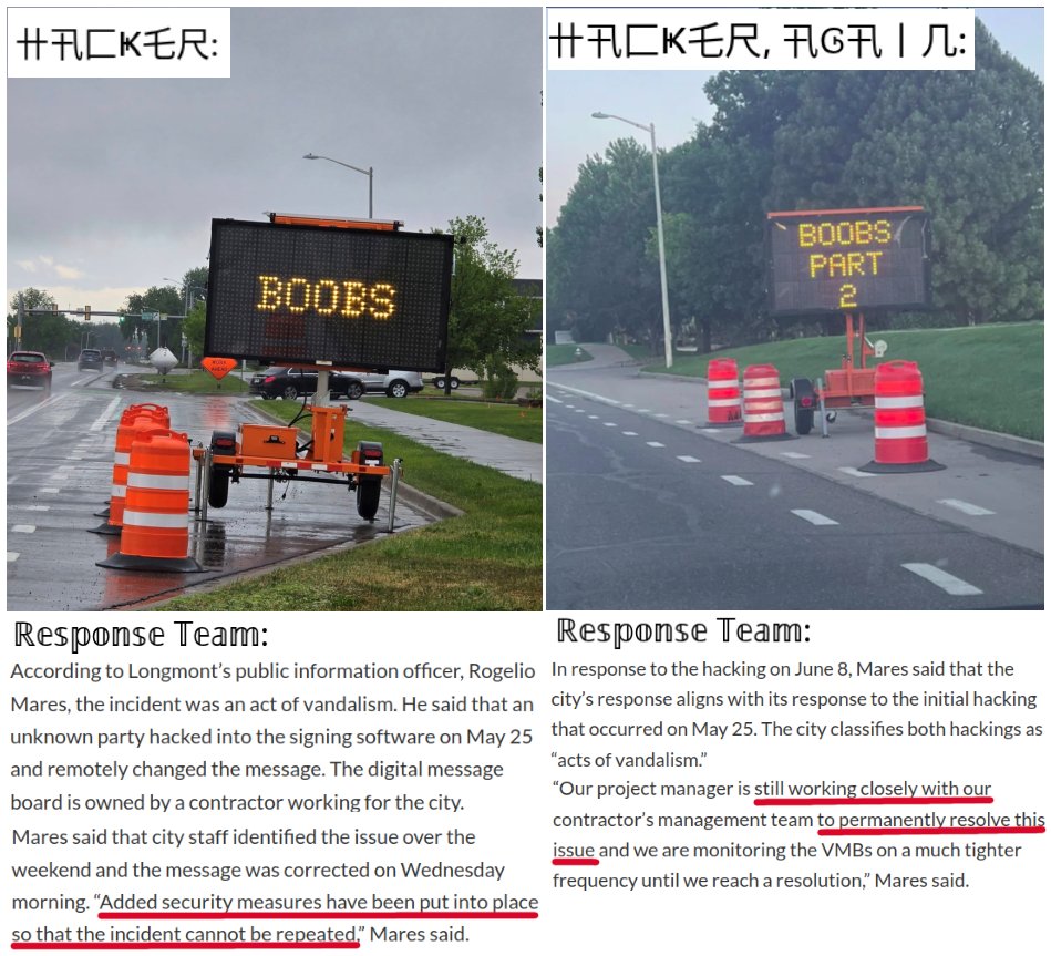 A hacker in Colorado tried to irresponsibly disclose a vulnerability in construction signs but faced some challenges. 🛣️🪧👨🏻‍💻🤣

More details on:
Linkedin: linkedin.com/posts/dlaskov_…
Substack: it4sec.substack.com/p/a-hacker-in-…