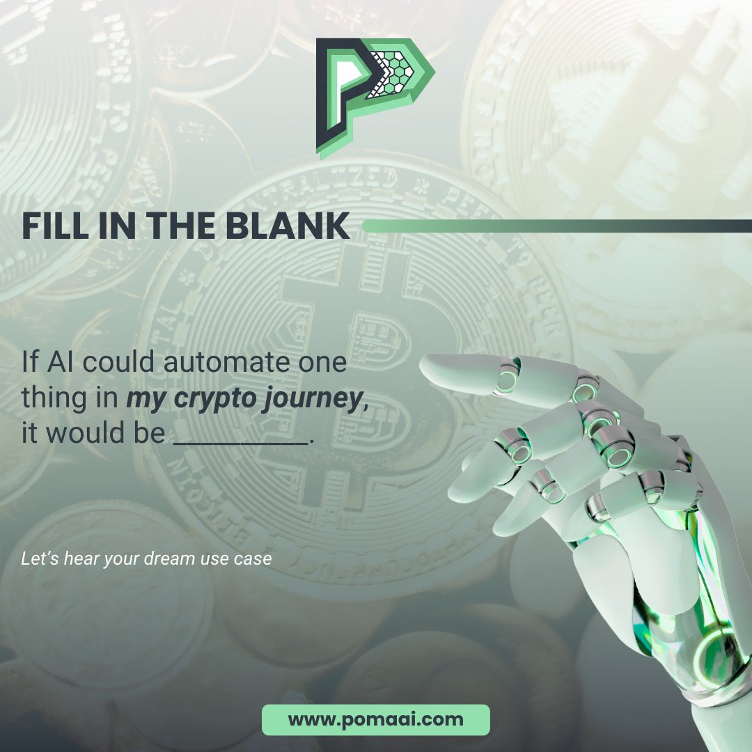 POMA_AI_SOL's tweet image. 🧠 Fill in the Blank:
If AI could automate one thing in my crypto journey, it would be __________.

Let’s hear your dream use case!
We might just be building it. 👀⚙️

#CryptoCommunity #Web3Thoughts #CryptoAI #DeFiTools #POMA #AIInvesting #CryptoTalk #Solana #SmartInvesting #Web3