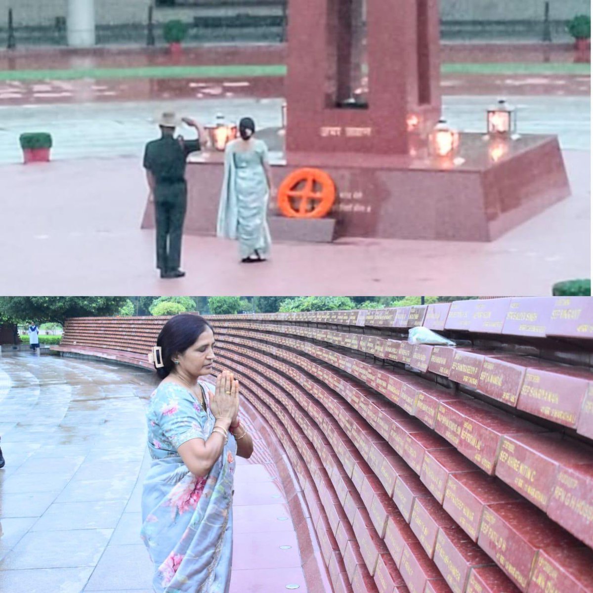 salute2soldier's tweet photo. Commemorating the valiant service and supreme sacrifice of Gdr Abdhesh Singh Badauria, #14GRENADIERS, in #Op #Parakram, Mrs Sangita Devi, the #VeerNari, paid homage to the #Braveheart at #AmarJawanJyoti in a solemn Next-of-Kin Ceremony at #NationalWarMemorial. #LestWeForget. https://t.co/Wts7iD0CQg