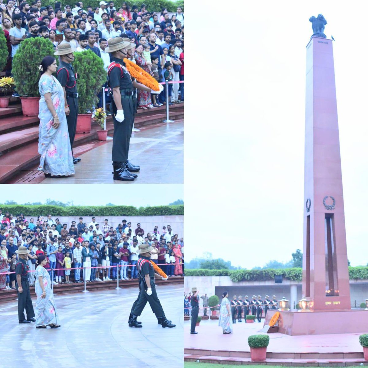 salute2soldier's tweet photo. Commemorating the valiant service and supreme sacrifice of Gdr Abdhesh Singh Badauria, #14GRENADIERS, in #Op #Parakram, Mrs Sangita Devi, the #VeerNari, paid homage to the #Braveheart at #AmarJawanJyoti in a solemn Next-of-Kin Ceremony at #NationalWarMemorial. #LestWeForget. https://t.co/Wts7iD0CQg