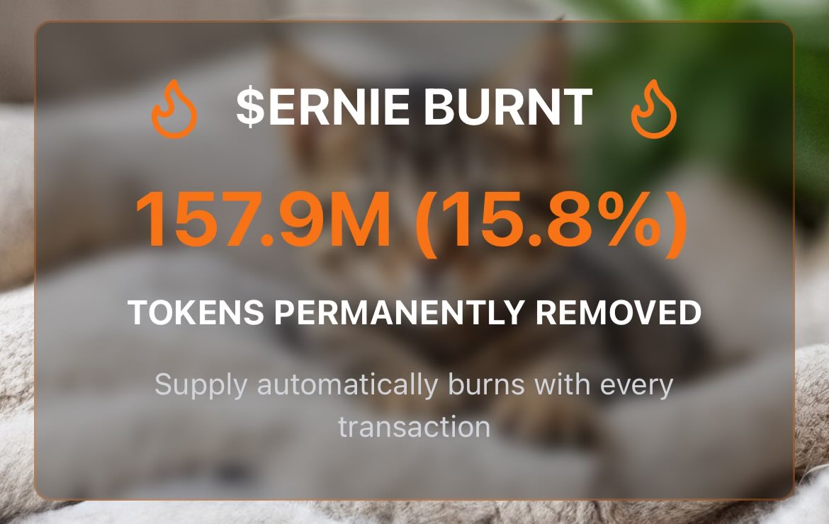 ERNIEonsol's tweet photo. $ERNIE price goes up and down. 
Supply only going down.
@moonit tek is unstoppable. https://t.co/kHQVJ4MAEp