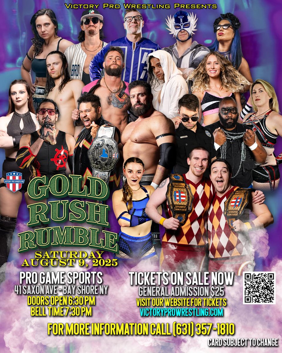 The Gold Rush Rumble... 20 in, but only 1 winner!!... tonight!

The Gold Rush Rumble
Doors open 6:30pm

Get your tickets now: VictoryProWrestling.com
#VPWSellsOut #Wrestling #GoldRushRumble #GoldenOpportunity