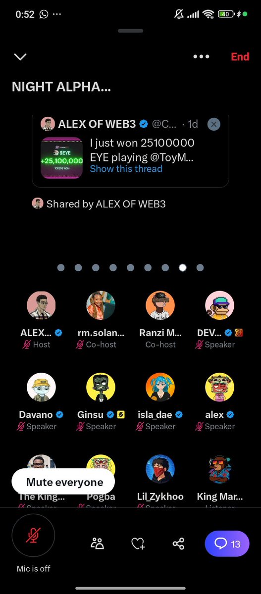 ALEX ⭕f We₿3 (@callmi_alex_) on Twitter photo Night Alpha was 🔥 yesterday as always!
Co-hosted with <a href="/Ranzimanuel/">Ranzi Manuel</a> & <a href="/Web3RM/">rm.solana⚔️💥 📸</a>, the vibes were top-tier.
<a href="/XGinsu/">Ginsu</a> jumped in as a speaker, pointing out a few things we could improve on (we love good corrections 😉).
First-time appearance from <a href="/devmajesty_/">ⅮEV MAJESTY</a>.
And of course more Night Alpha was 🔥 yesterday as always!
Co-hosted with <a href="/Ranzimanuel/">Ranzi Manuel</a> & <a href="/Web3RM/">rm.solana⚔️💥 📸</a>, the vibes were top-tier.
<a href="/XGinsu/">Ginsu</a> jumped in as a speaker, pointing out a few things we could improve on (we love good corrections 😉).
First-time appearance from <a href="/devmajesty_/">ⅮEV MAJESTY</a>.
And of course more