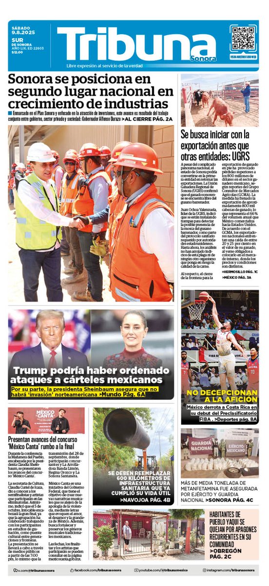 Buenos días ☀️☕ Te presentamos nuestra portada del SUR DE SONORA 📰

Más noticias en nuestro sitio web:f.mtr.cool/dcbnuxlhzc