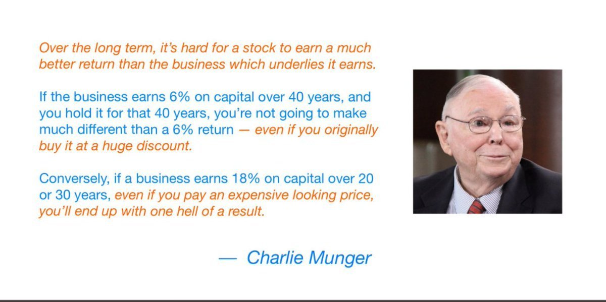 QCompounding's tweet image. "If a business earns 18% on capital over 20 or 30 years, even if you pay an expensive looking price, you’ll end up with one hell of a result." — Charlie Munger

Here are 10 stocks with a return on capital &amp;gt; 20%: