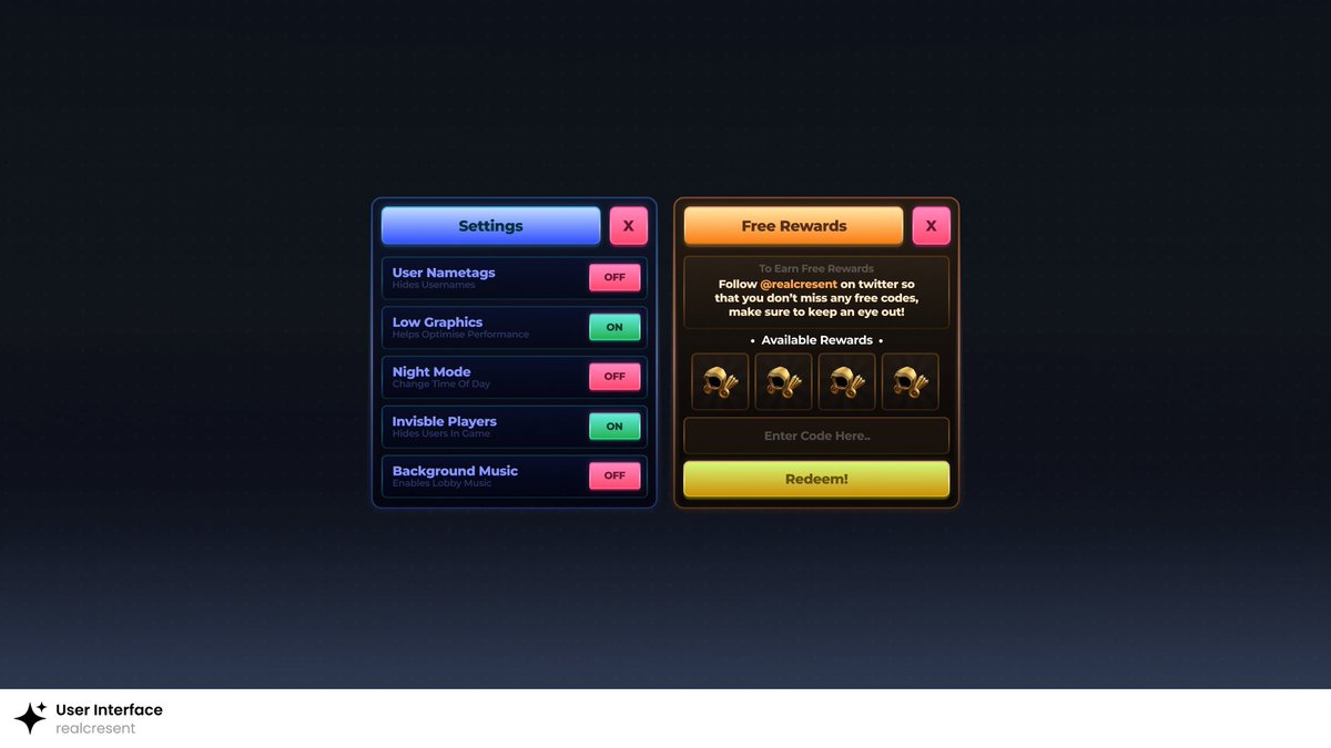 RealCresent's tweet image. Some playful UI&apos;s I made 
Commissions Open - realcresent on discord

#RobloxDev #Roblox #RobloxUI