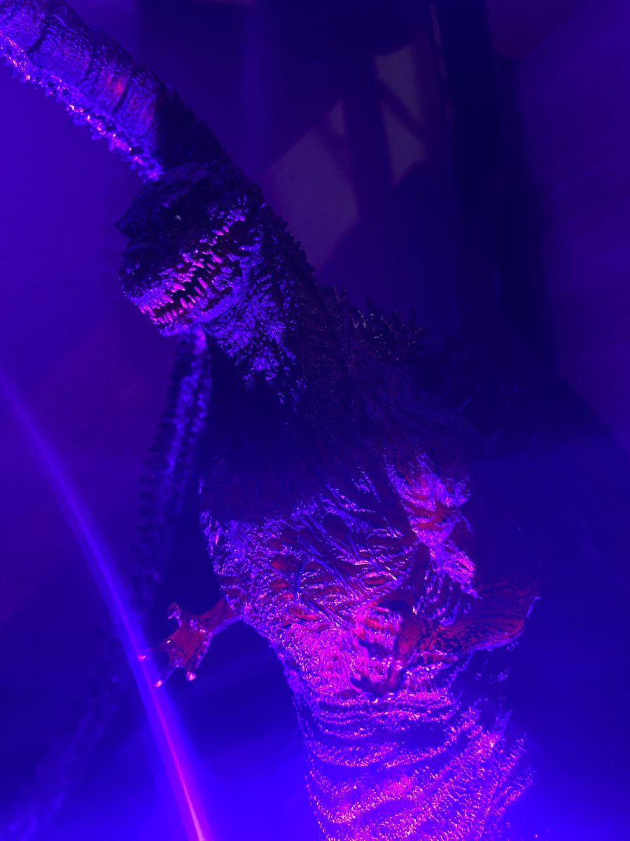 sibugoeGG's tweet photo. 真夜中の怪獣イルミネーション✨
どれもカッコよすぎんだろ😮‍💨💕

コレクションケースから棚にお引越し💨
今月末にはコングとデスゴジが仲間入りするから今から楽しみ🥃✨

#ゴジラ
#特撮
#フィギュア https://t.co/jDlF6Z8REP