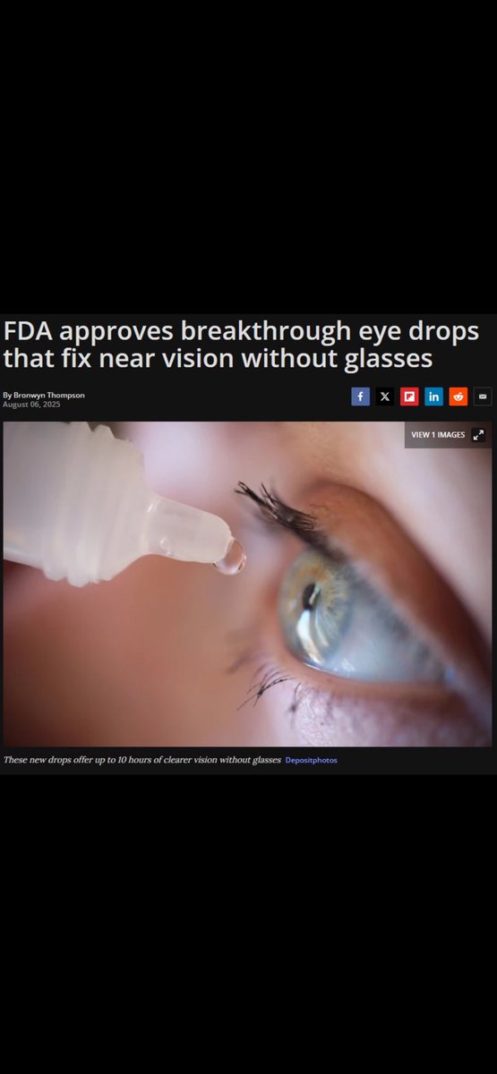 🚨قطرة التخلص من نظارة القراءة بعد عمر ال 40 : 

🔻حصلت قطرة Vizz على موافقة هيئة الغذاء والدواء الامريكية للاستخدام لرؤية الأشياء القريبة والقراءة بعد عمر ال ٤٠ ، تستعمل مرة واحدة باليوم ويستمر مفعولها لمدة ١٠ ساعات وتساعد بإذن الله على التخلص من نظارة القراءة دون التأثير على