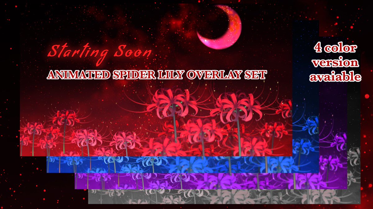 thecoolertot's tweet image. [ FREE TO USE / F2U ]  - Only in 48 hours

🪻Spider Lily Animated Overlay Set ✨
4 color version Available on #Vgenshop 

  ♥︎ + ↻ supper appreciated! 
#Vtuber #VTuberAssets 
🔗below: