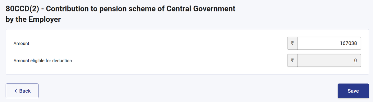 _Mohit_Sharma's tweet photo. @IncomeTaxIndia @FinMinIndia @nsitharamanoffc @CBDT_India @mygovindia
ITR-2 AY 2025-26 (new regime) bug: 80CCD(2) – Employer NPS contribution auto-fills but “Eligible Amount” is locked at ₹0. This deduction is allowed under new regime. Please fix before filing deadline. https://t.co/9HdijYD7oP