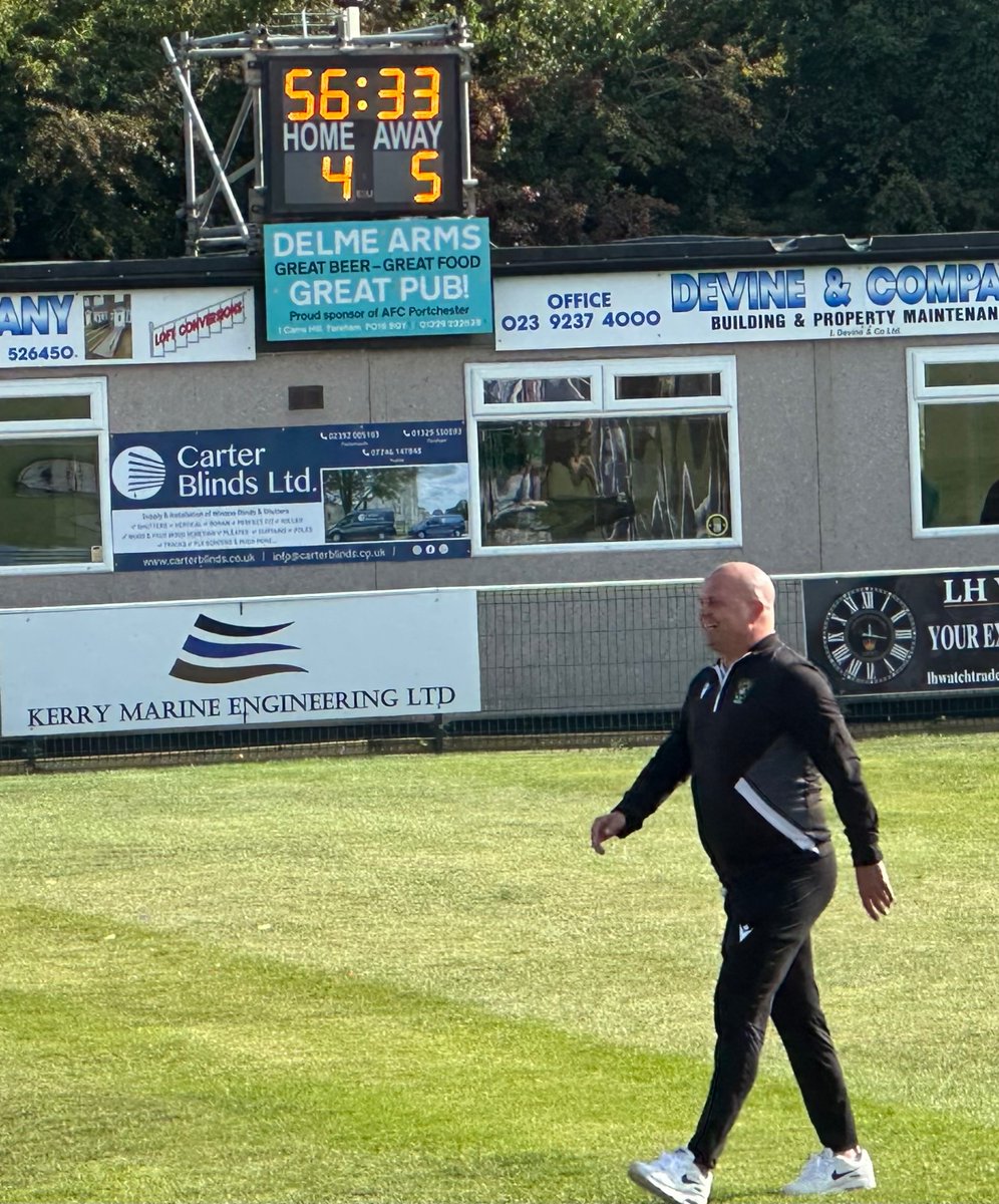 What an incredible start to the <a href="/IsthmianLeague/">The Pitching In Isthmian League</a>!
<a href="/AFCPortchester/">AFC Portchester</a> 4 
<a href="/rocks1883/">Bognor Regis Town FC</a> 5 
Royals were cruising at 4-1 up 🔥 
before an astonishing Bognor comeback 💪 
Home reaction on <a href="/solentsport/">BBC Radio Solent Sport</a>.
Att 648